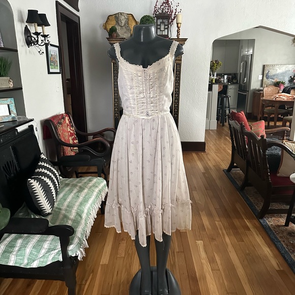 SOLD 70s Gunne Sax Sleeveless Midi Prairie Dress white Hippy Boho VTG - Picture 10 of 10